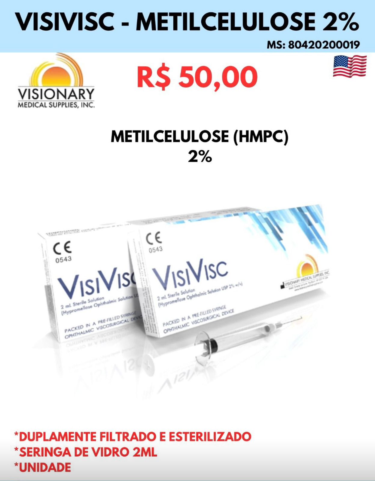 Metilcelulose 2% VisiVisc Seringa 2ml Metilcelulose 2% VisiVisc Seringa 2ml